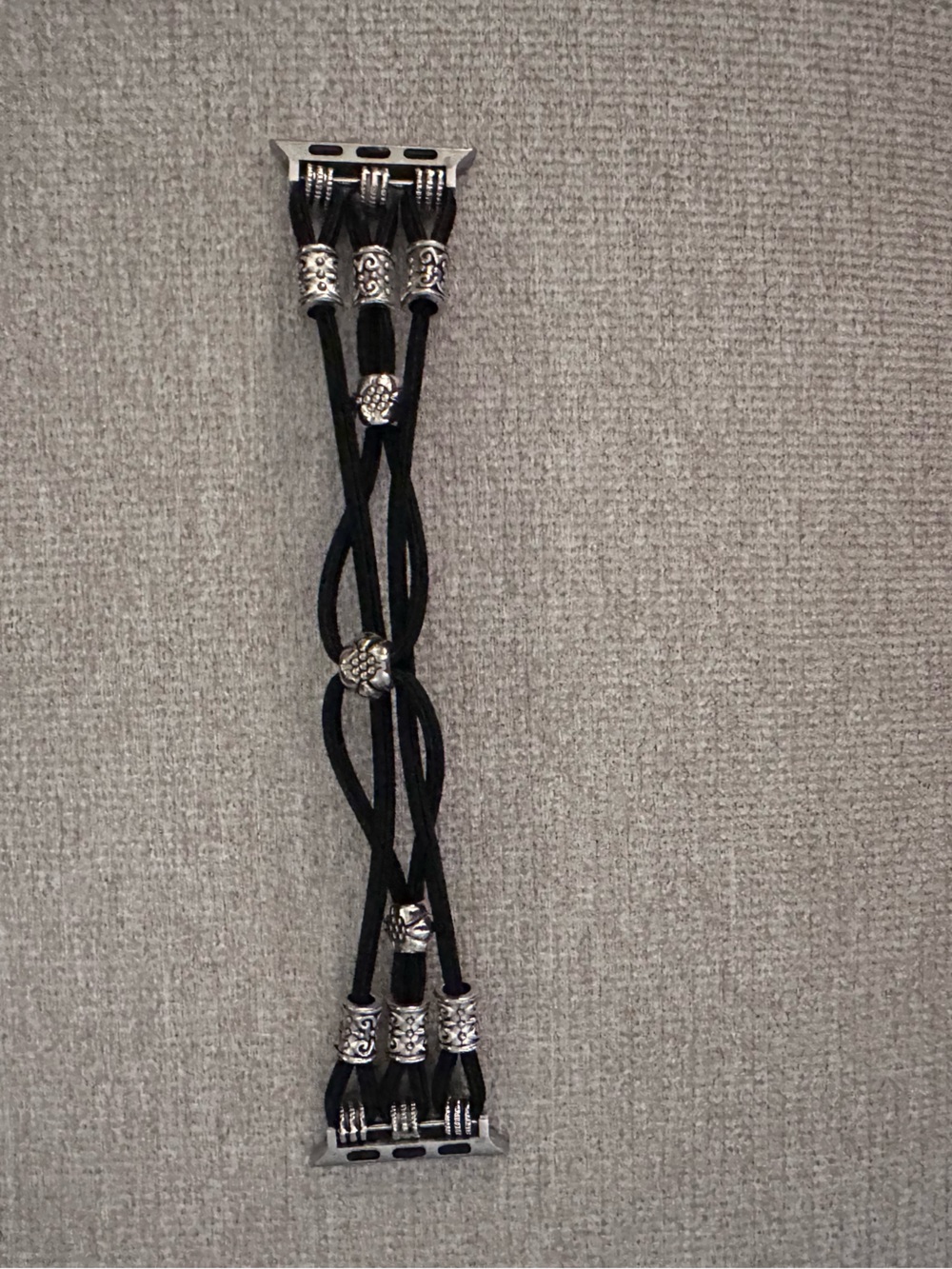 Boho Stretch Apple Watch Band Black Cord & Silver Bead Style